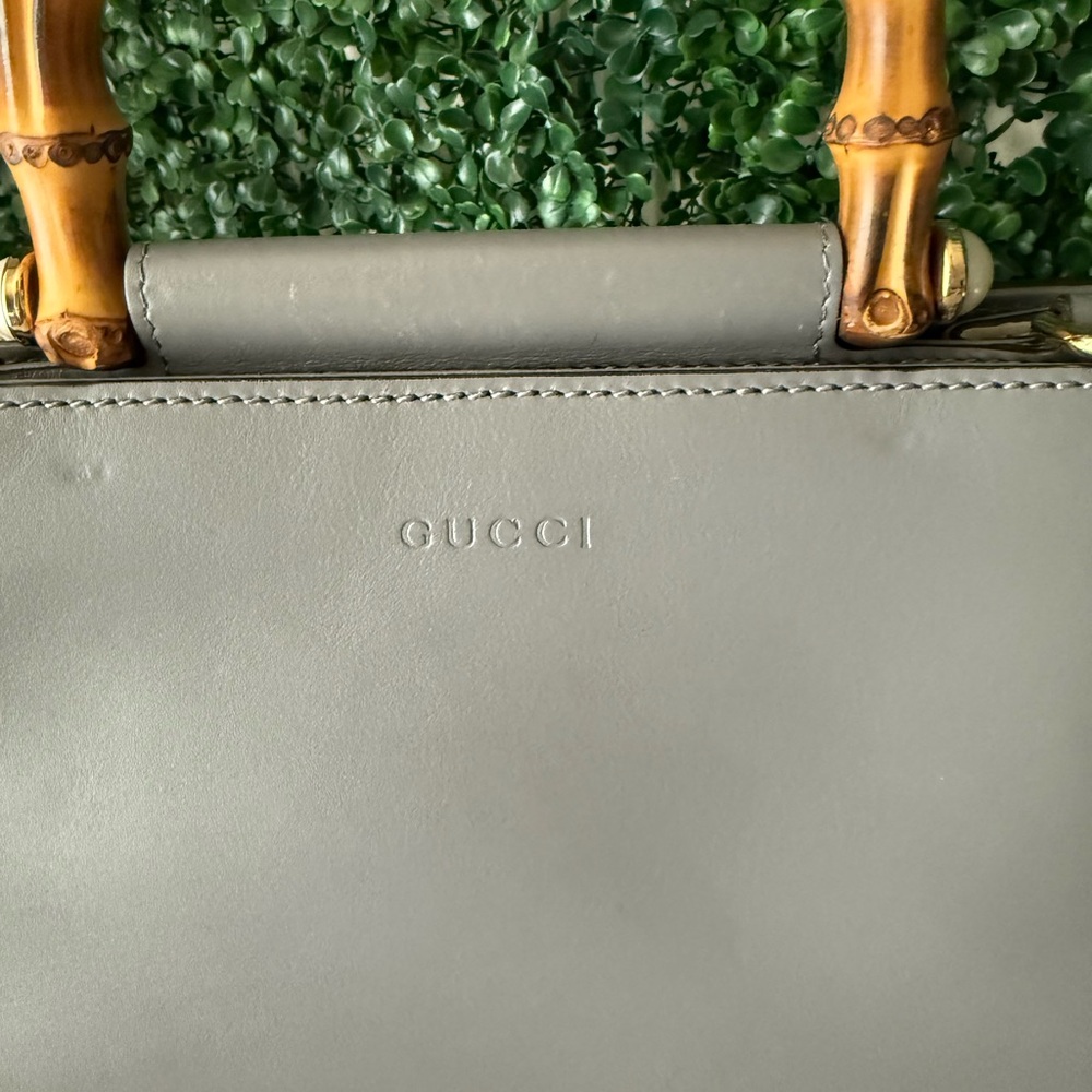 Gucci Mini Nymphaea Bamboo Top Handle Bag Gray Leather - Picture 3 of 15